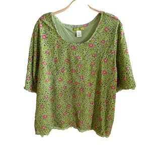 Sigrid Olsen Womens Plus 3X Floral Mesh Lined Shirt Relaxed Beach Y2K 90s Boho